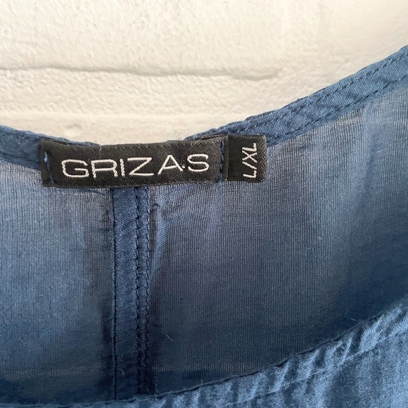 Grizas Mini Dress Tunic Sleeveless Navy Teal Blue Silk Cotton Sz L/XL - Picture 3 of 9